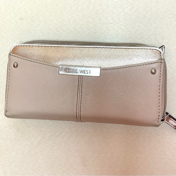 Nine West Metallic Taupe Zip-Around Wallet - Picture 1 of 9